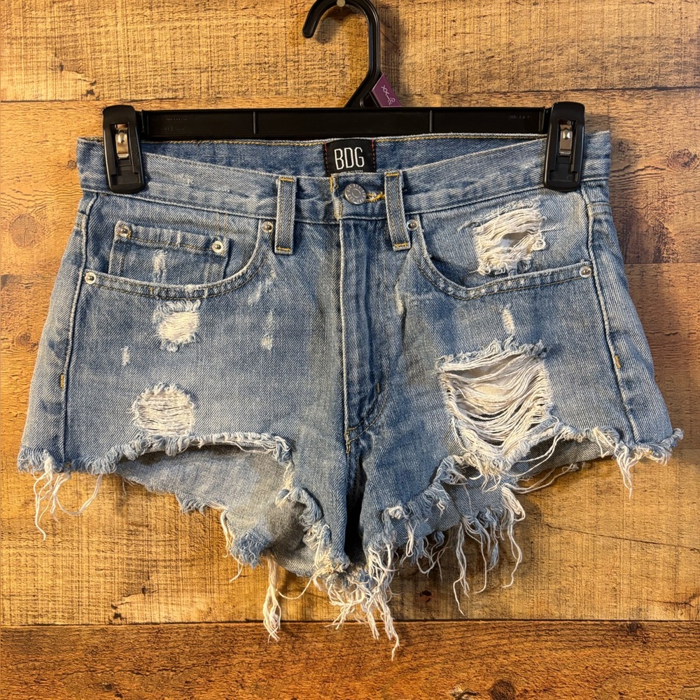 BDG Essential Mid Rise Distressed Denim Shorts